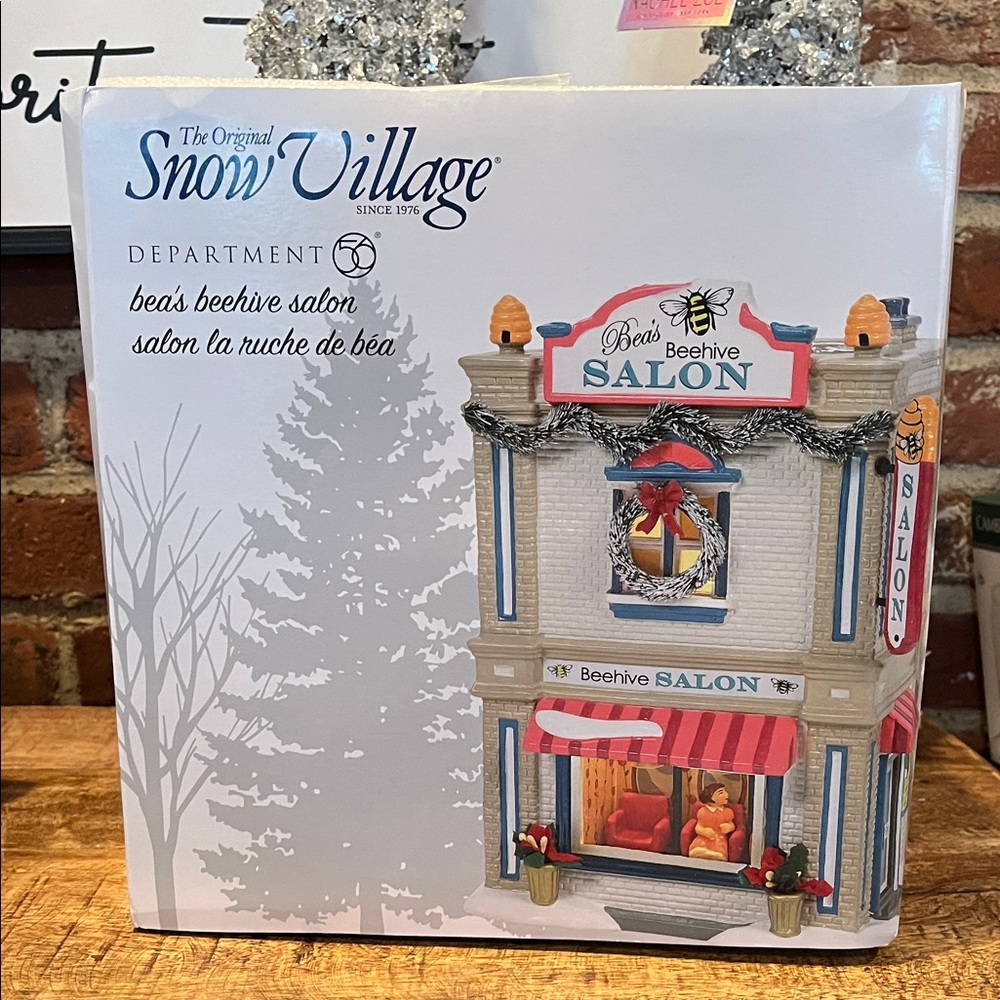 Department 56 Snow Village Bea's Beehive Salon with Red and Blue Accents